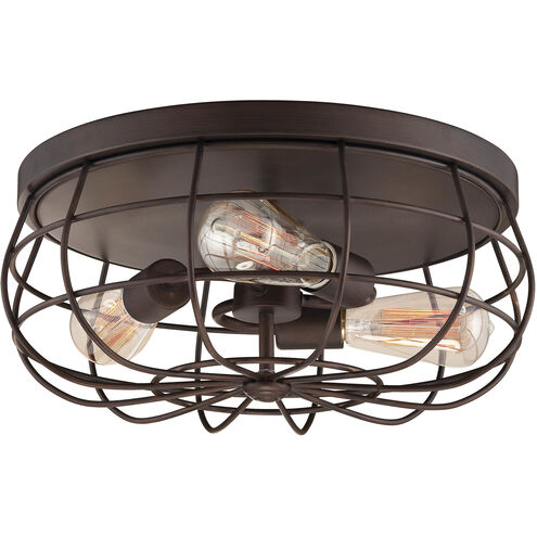 Neo-Industrial 3 Light 15.5 inch Rubbed Bronze Indoor Flushmount Ceiling Light